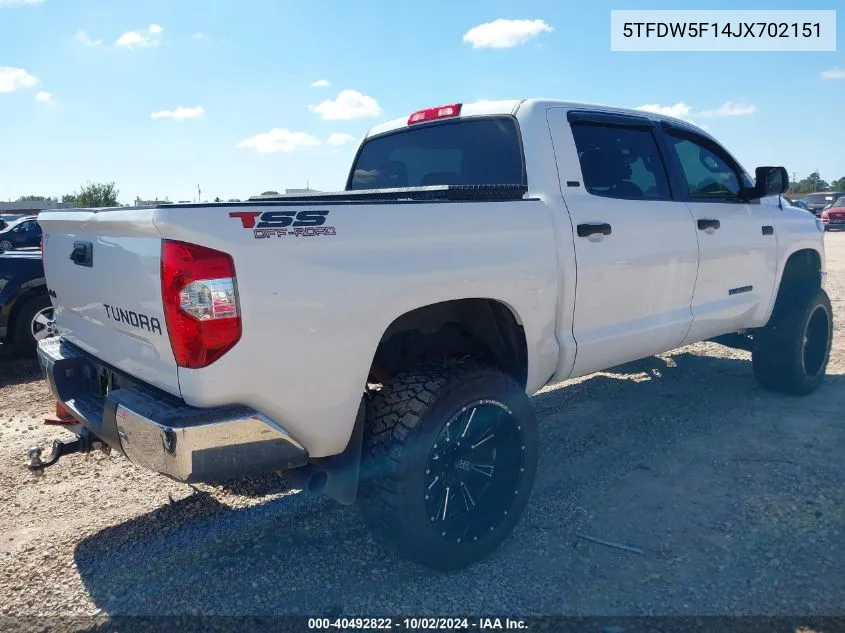 2018 Toyota Tundra Sr5 5.7L V8 VIN: 5TFDW5F14JX702151 Lot: 40492822