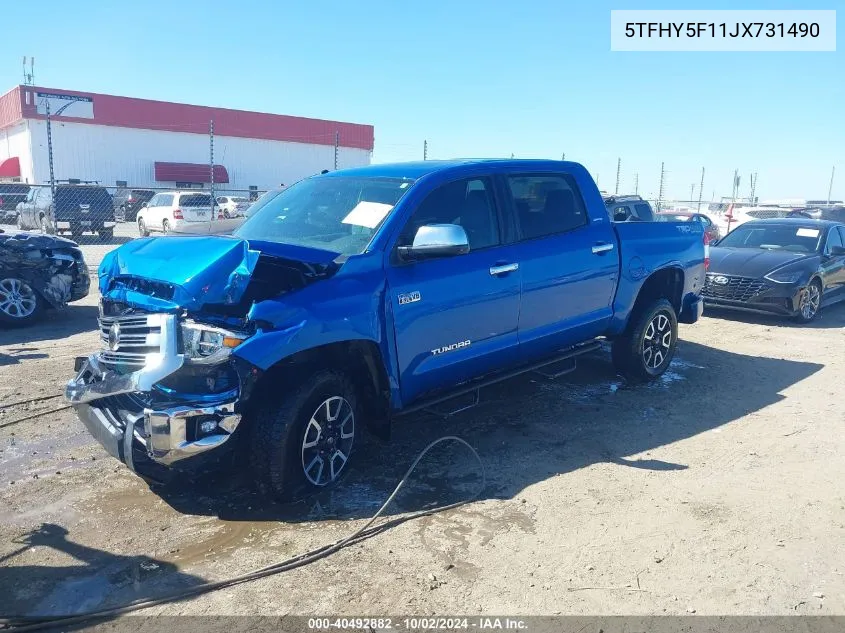 2018 Toyota Tundra Limited 5.7L V8 VIN: 5TFHY5F11JX731490 Lot: 40492882