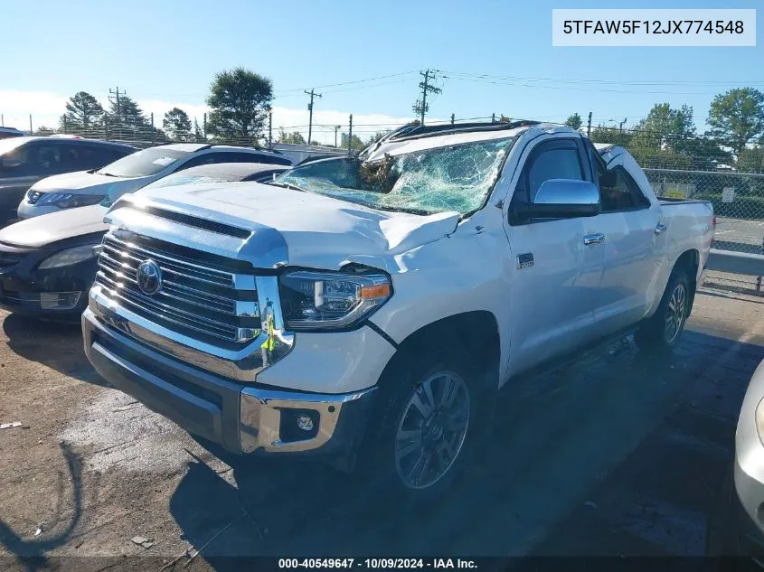 2018 Toyota Tundra Crewmax 1794/Platinum VIN: 5TFAW5F12JX774548 Lot: 40549647