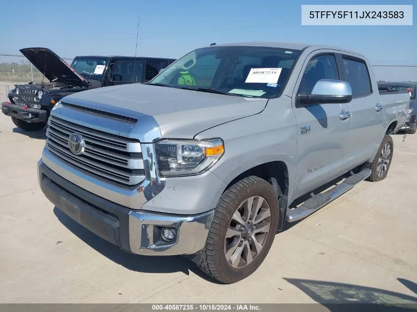 2018 Toyota Tundra Limited 5.7L V8 VIN: 5TFFY5F11JX243583 Lot: 40587235