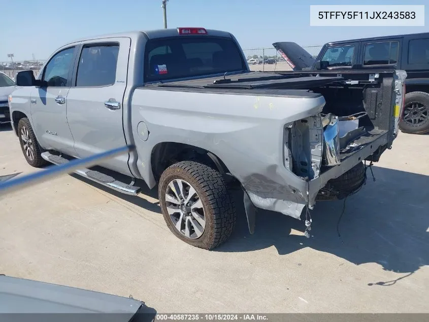 2018 Toyota Tundra Limited 5.7L V8 VIN: 5TFFY5F11JX243583 Lot: 40587235