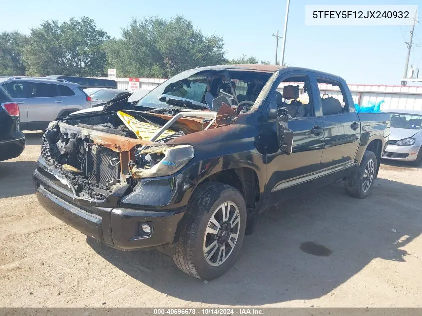 2018 Toyota Tundra Sr5 5.7L V8 VIN: 5TFEY5F12JX240932 Lot: 40596678