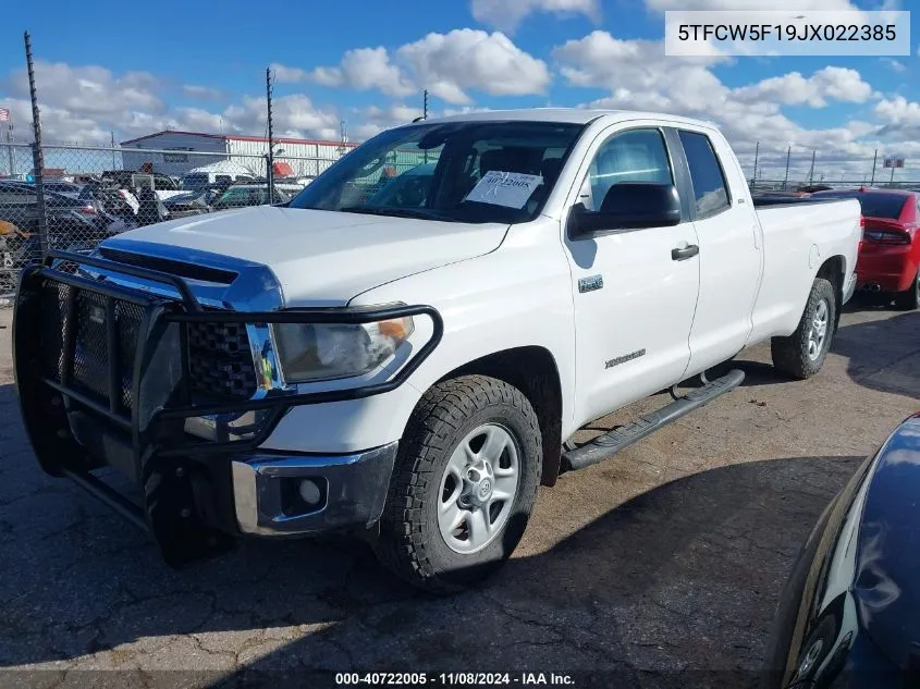 2018 Toyota Tundra Sr5 5.7L V8 VIN: 5TFCW5F19JX022385 Lot: 40722005