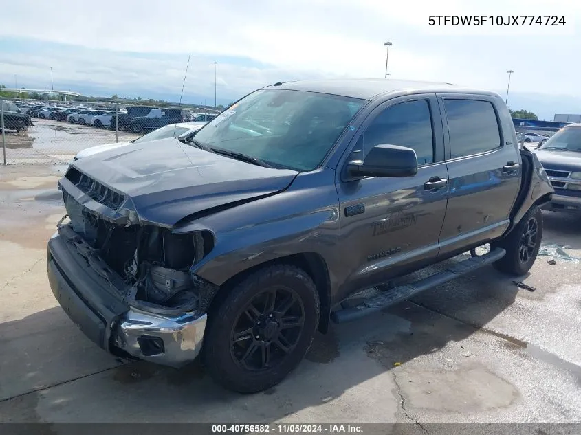 2018 Toyota Tundra Sr5 5.7L V8 VIN: 5TFDW5F10JX774724 Lot: 40756582