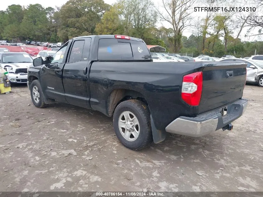 2018 Toyota Tundra Sr5 4.6L V8 VIN: 5TFRM5F16JX124310 Lot: 40786154