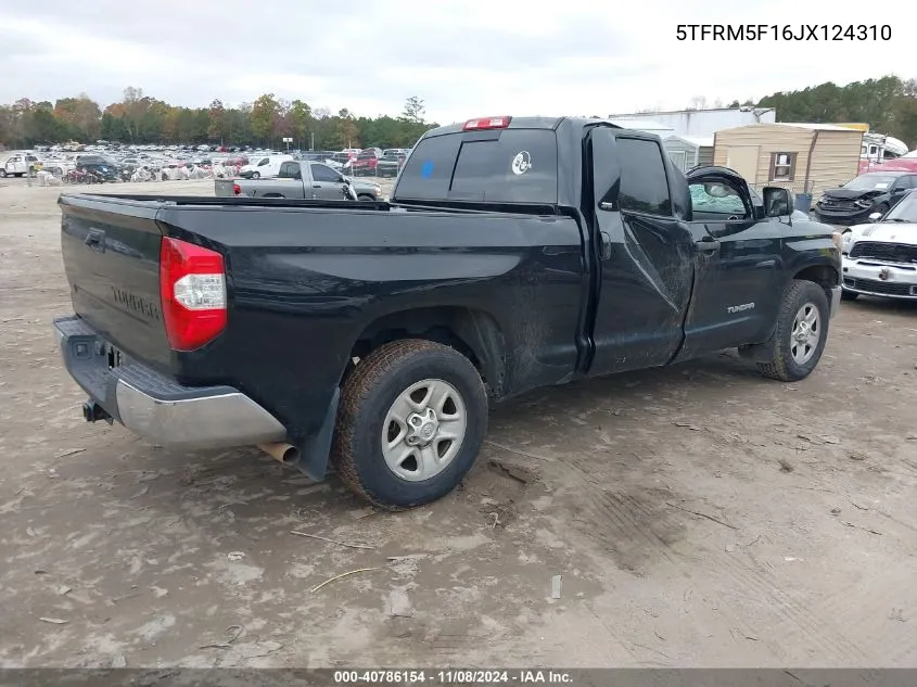 2018 Toyota Tundra Sr5 4.6L V8 VIN: 5TFRM5F16JX124310 Lot: 40786154