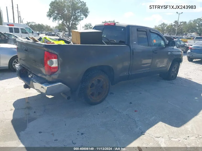 2018 Toyota Tundra Sr5 5.7L V8 VIN: 5TFRY5F1XJX243983 Lot: 40806149