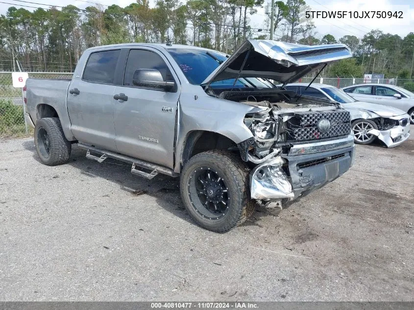 2018 Toyota Tundra Sr5 5.7L V8 VIN: 5TFDW5F10JX750942 Lot: 40810477