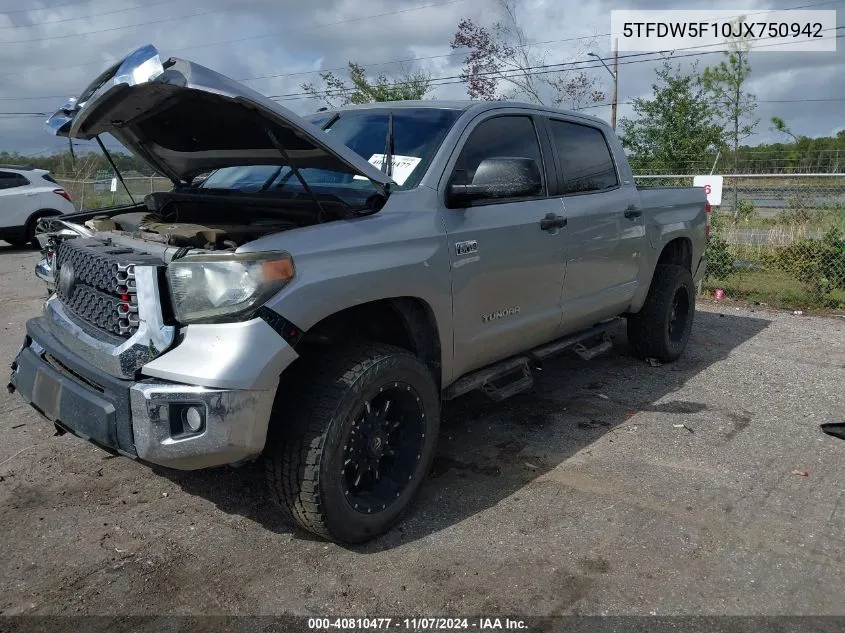 2018 Toyota Tundra Sr5 5.7L V8 VIN: 5TFDW5F10JX750942 Lot: 40810477