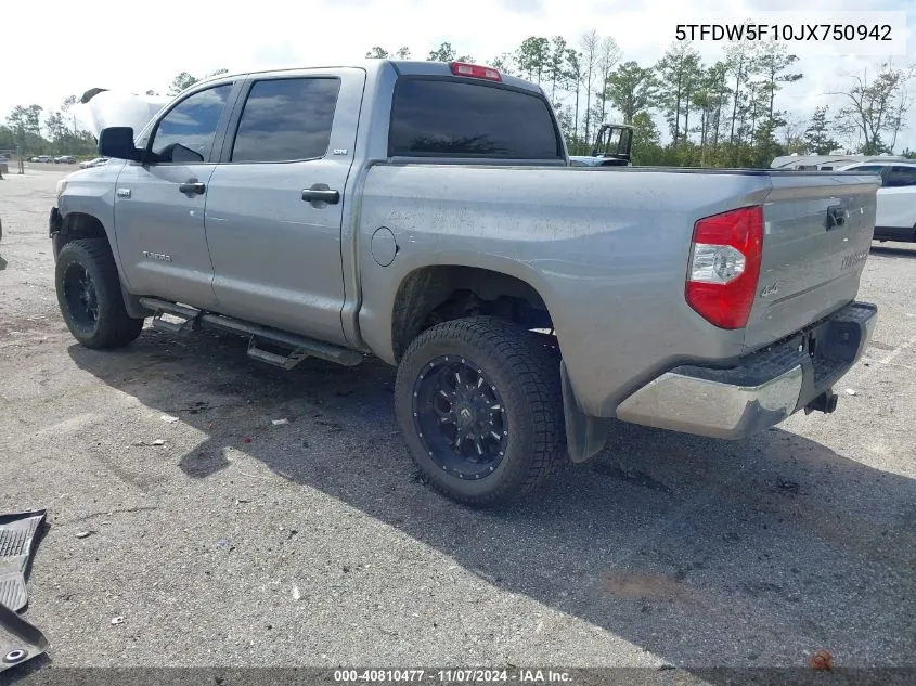 2018 Toyota Tundra Sr5 5.7L V8 VIN: 5TFDW5F10JX750942 Lot: 40810477