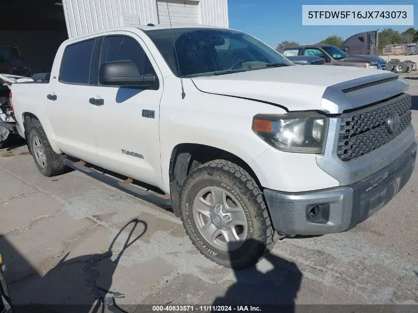 2018 Toyota Tundra Sr5 5.7L V8 VIN: 5TFDW5F16JX743073 Lot: 40833571