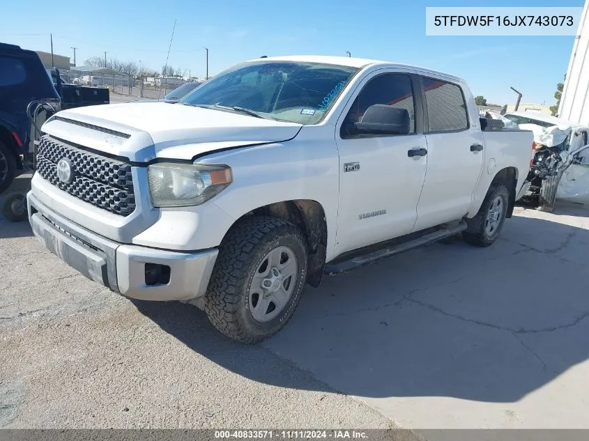 2018 Toyota Tundra Sr5 5.7L V8 VIN: 5TFDW5F16JX743073 Lot: 40833571