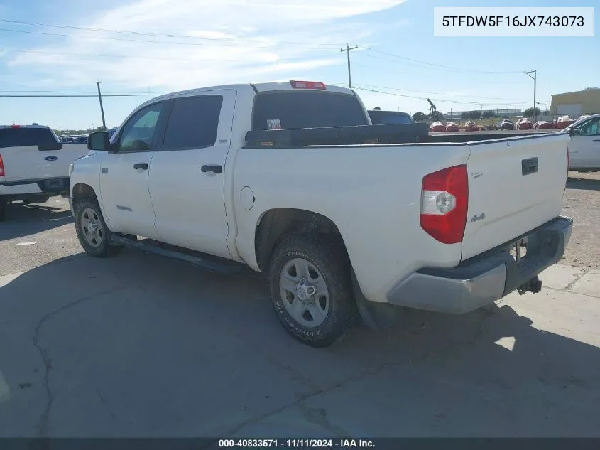 2018 Toyota Tundra Sr5 5.7L V8 VIN: 5TFDW5F16JX743073 Lot: 40833571