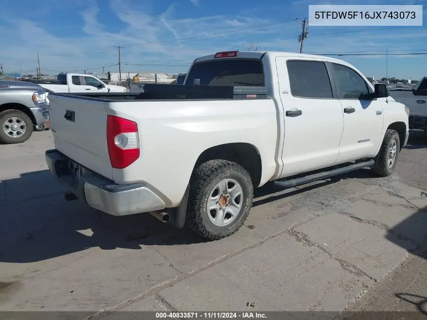 2018 Toyota Tundra Sr5 5.7L V8 VIN: 5TFDW5F16JX743073 Lot: 40833571