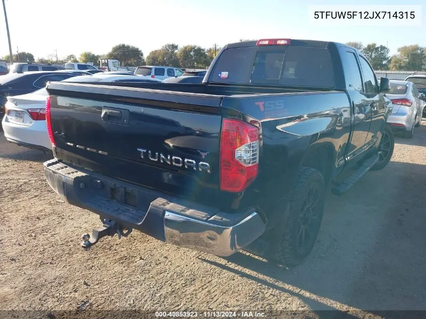 2018 Toyota Tundra Sr5 5.7L V8 VIN: 5TFUW5F12JX714315 Lot: 40853923