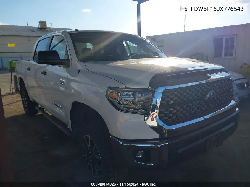 2018 Toyota Tundra Sr5 5.7L V8 VIN: 5TFDW5F16JX776543 Lot: 40874026