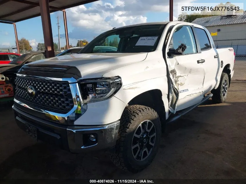 2018 Toyota Tundra Sr5 5.7L V8 VIN: 5TFDW5F16JX776543 Lot: 40874026