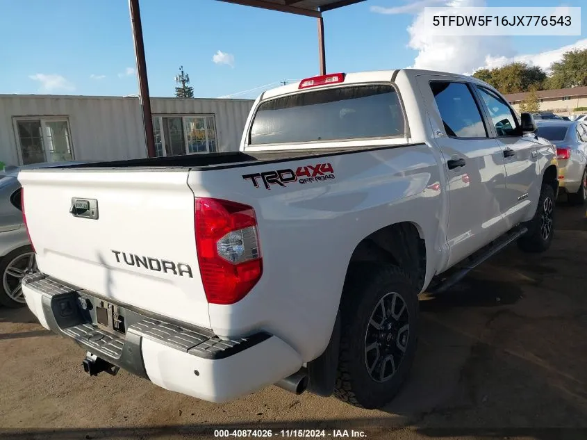 2018 Toyota Tundra Sr5 5.7L V8 VIN: 5TFDW5F16JX776543 Lot: 40874026