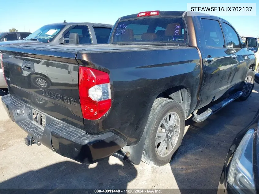 2018 Toyota Tundra 1794 5.7L V8 VIN: 5TFAW5F16JX702137 Lot: 40911448