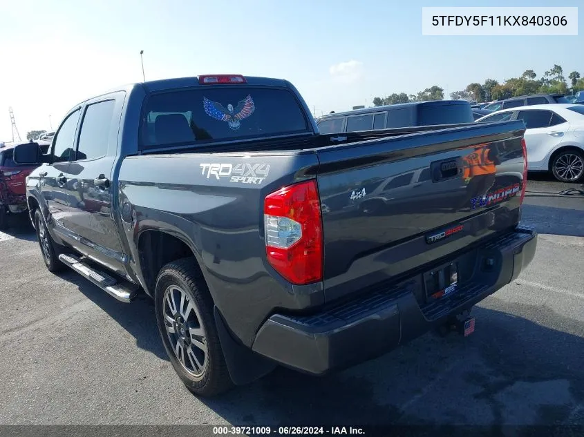 2019 Toyota Tundra Sr5 5.7L V8 VIN: 5TFDY5F11KX840306 Lot: 39721009