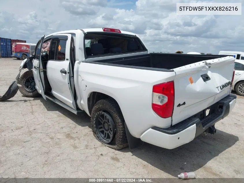 2019 Toyota Tundra Sr5 5.7L V8 VIN: 5TFDW5F1XKX826216 Lot: 39911660