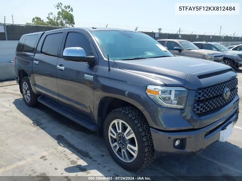 2019 Toyota Tundra Platinum 5.7L V8 VIN: 5TFAY5F12KX812484 Lot: 39948463