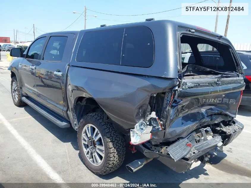 2019 Toyota Tundra Platinum 5.7L V8 VIN: 5TFAY5F12KX812484 Lot: 39948463