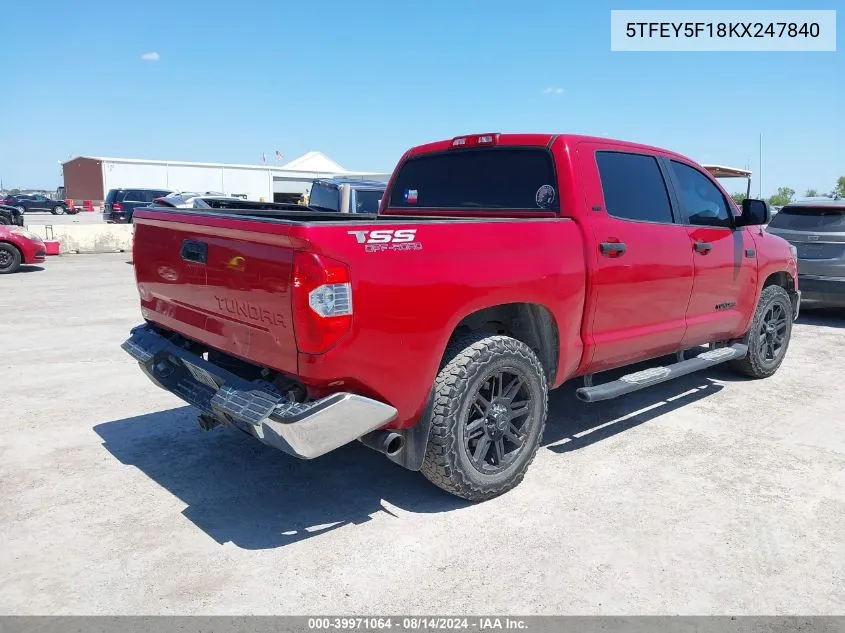 2019 Toyota Tundra Sr5 5.7L V8 VIN: 5TFEY5F18KX247840 Lot: 39971064