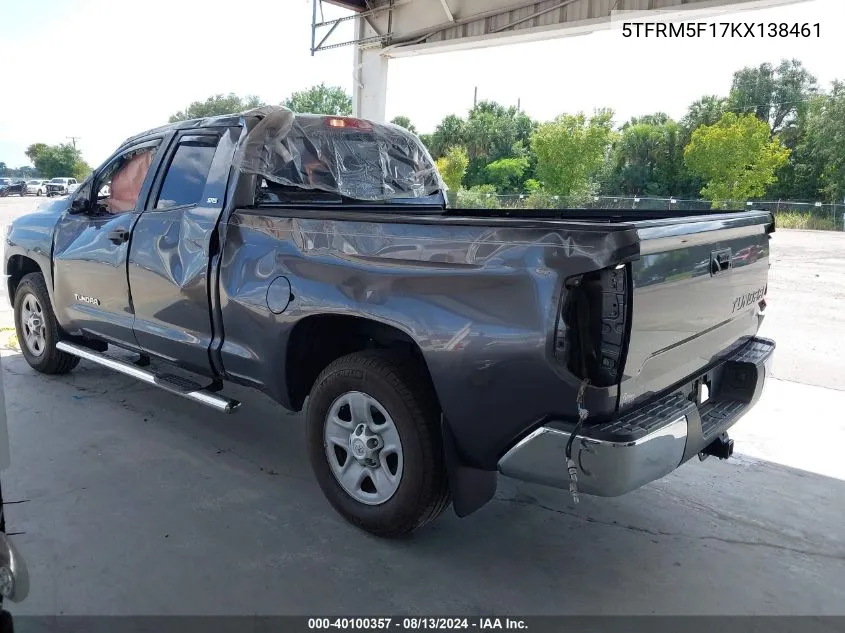 2019 Toyota Tundra Sr5 4.6L V8 VIN: 5TFRM5F17KX138461 Lot: 40100357