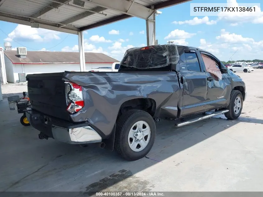 2019 Toyota Tundra Sr5 4.6L V8 VIN: 5TFRM5F17KX138461 Lot: 40100357