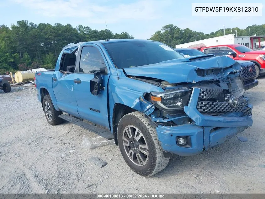 2019 Toyota Tundra Sr5 5.7L V8 VIN: 5TFDW5F19KX812310 Lot: 40100813