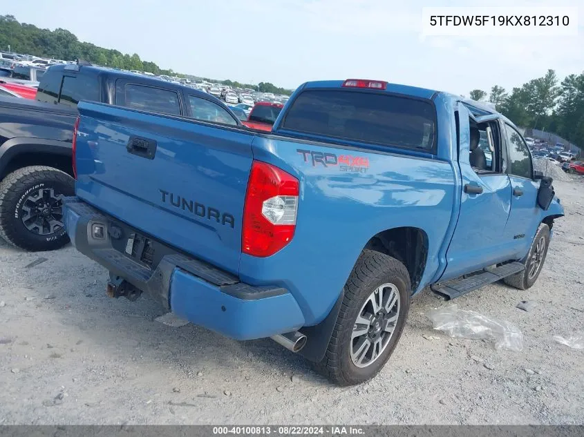 2019 Toyota Tundra Sr5 5.7L V8 VIN: 5TFDW5F19KX812310 Lot: 40100813