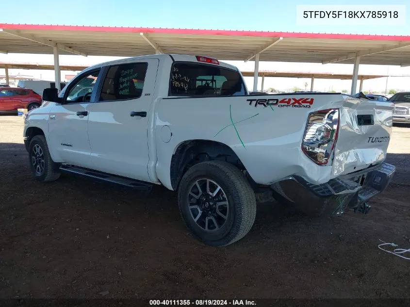 2019 Toyota Tundra 4Wd Sr5 VIN: 5TFDY5F18KX785918 Lot: 40111355