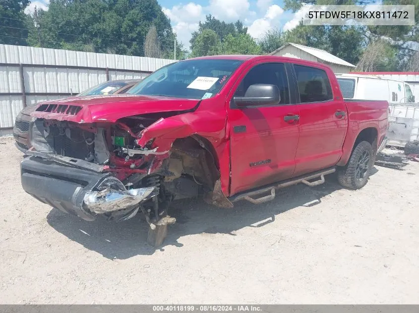 2019 Toyota Tundra Sr5 5.7L V8 VIN: 5TFDW5F18KX811472 Lot: 40118199