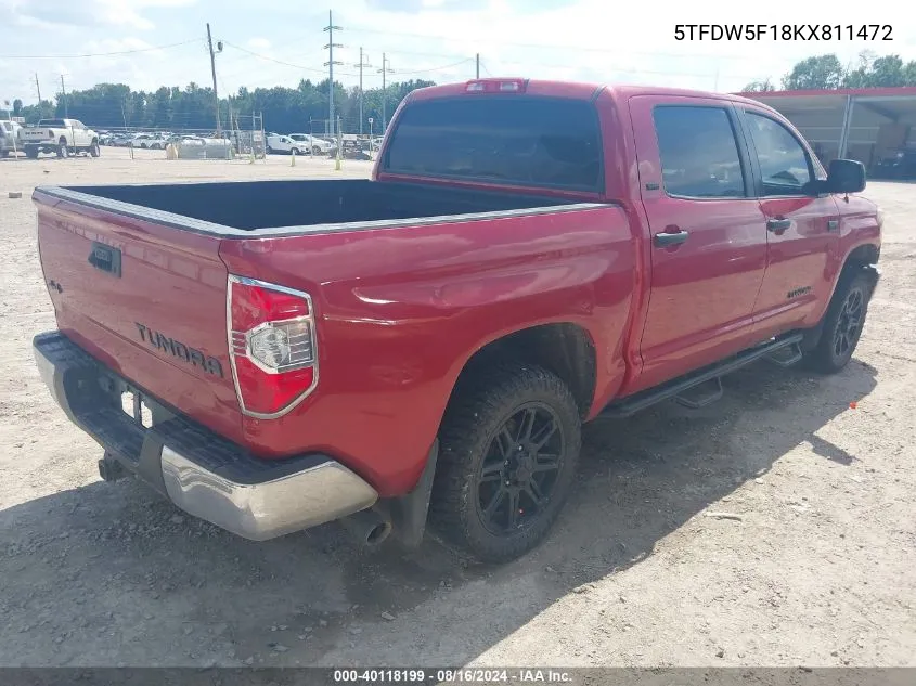 2019 Toyota Tundra Sr5 5.7L V8 VIN: 5TFDW5F18KX811472 Lot: 40118199