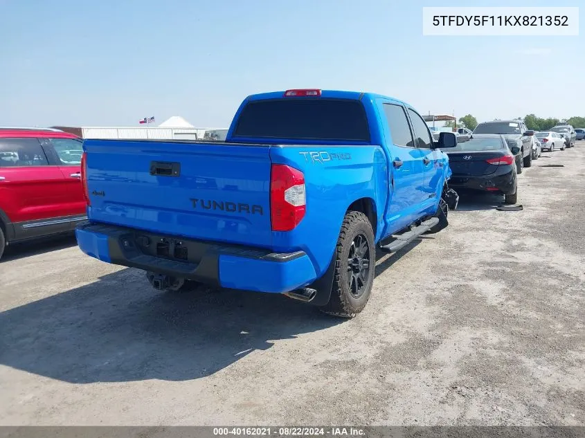 2019 Toyota Tundra Trd Pro 5.7L V8 VIN: 5TFDY5F11KX821352 Lot: 40162021