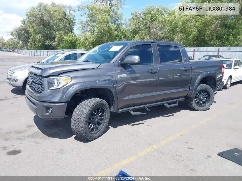 2019 Toyota Tundra Platinum 5.7L V8 VIN: 5TFAY5F10KX801984 Lot: 40171191