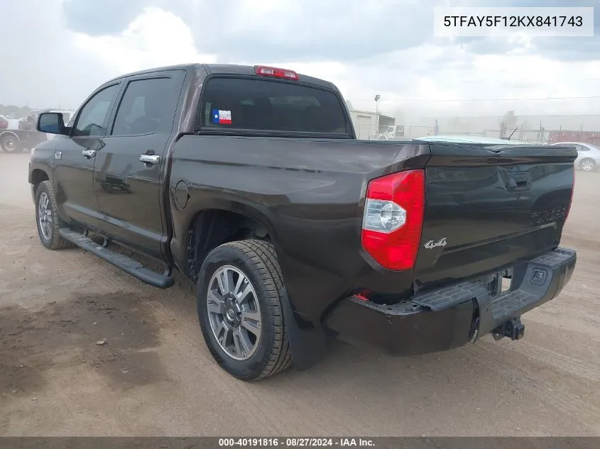 2019 Toyota Tundra 1794 5.7L V8 VIN: 5TFAY5F12KX841743 Lot: 40191816