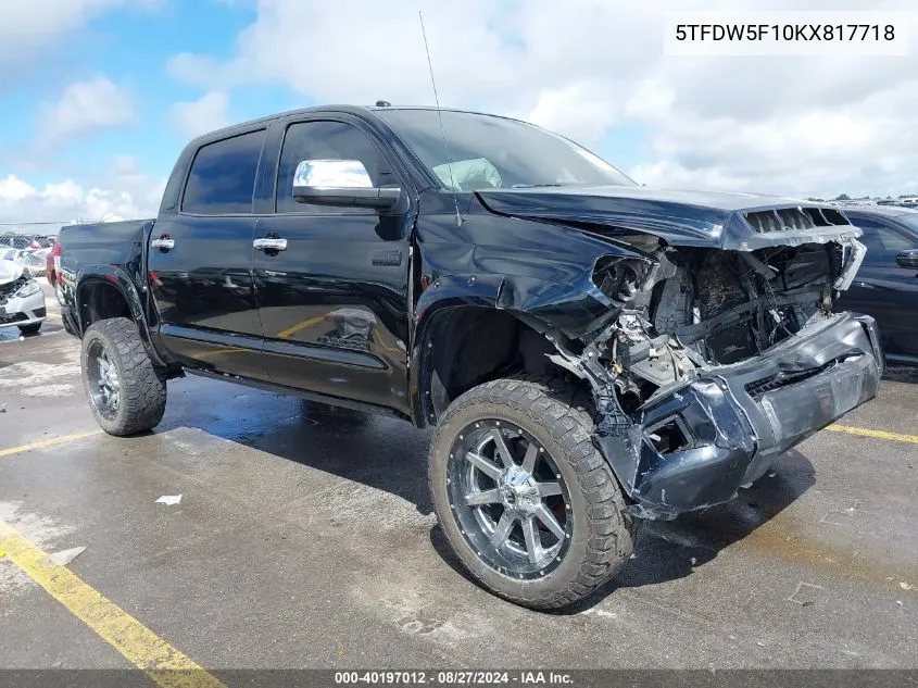 2019 Toyota Tundra Sr5 5.7L V8 VIN: 5TFDW5F10KX817718 Lot: 40197012