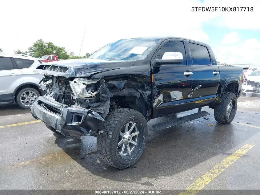 2019 Toyota Tundra Sr5 5.7L V8 VIN: 5TFDW5F10KX817718 Lot: 40197012