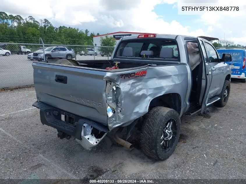 2019 Toyota Tundra Limited 5.7L V8 VIN: 5TFHY5F13KX848778 Lot: 40205133