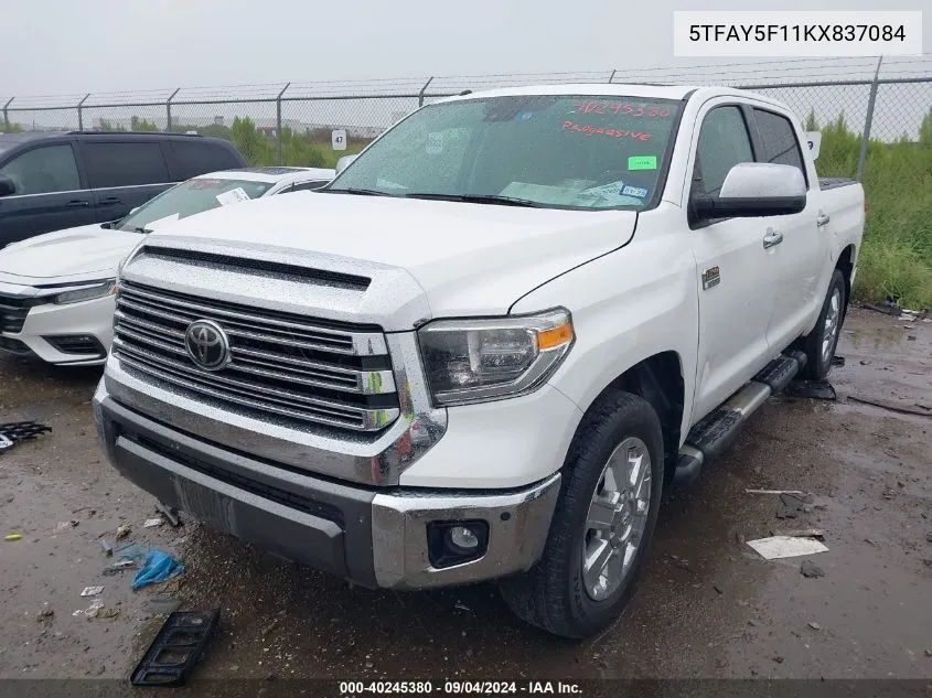 2019 Toyota Tundra Crewmax 1794/Crewmax Plat VIN: 5TFAY5F11KX837084 Lot: 40245380