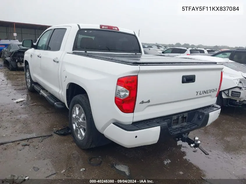 2019 Toyota Tundra Crewmax 1794/Crewmax Plat VIN: 5TFAY5F11KX837084 Lot: 40245380