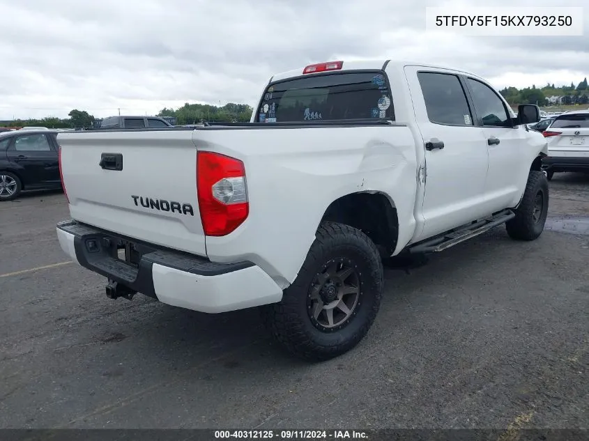 2019 Toyota Tundra Sr5 5.7L V8 VIN: 5TFDY5F15KX793250 Lot: 40312125