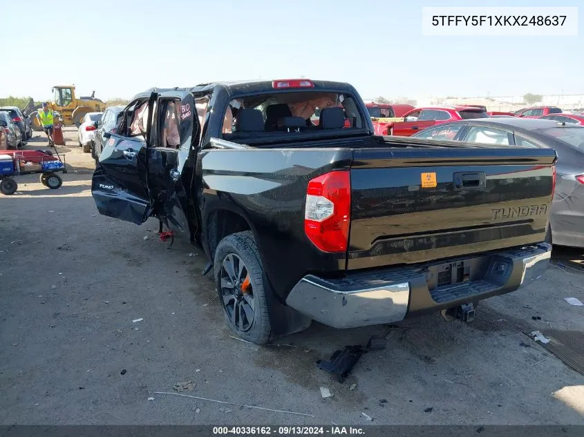 2019 Toyota Tundra Crewmax Limited VIN: 5TFFY5F1XKX248637 Lot: 40336162