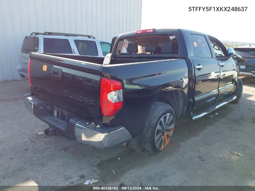 2019 Toyota Tundra Crewmax Limited VIN: 5TFFY5F1XKX248637 Lot: 40336162