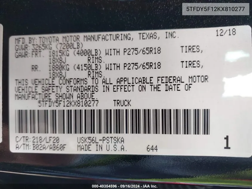 5TFDY5F12KX810277 2019 Toyota Tundra Crewmax Sr5/Crewmax Trd P