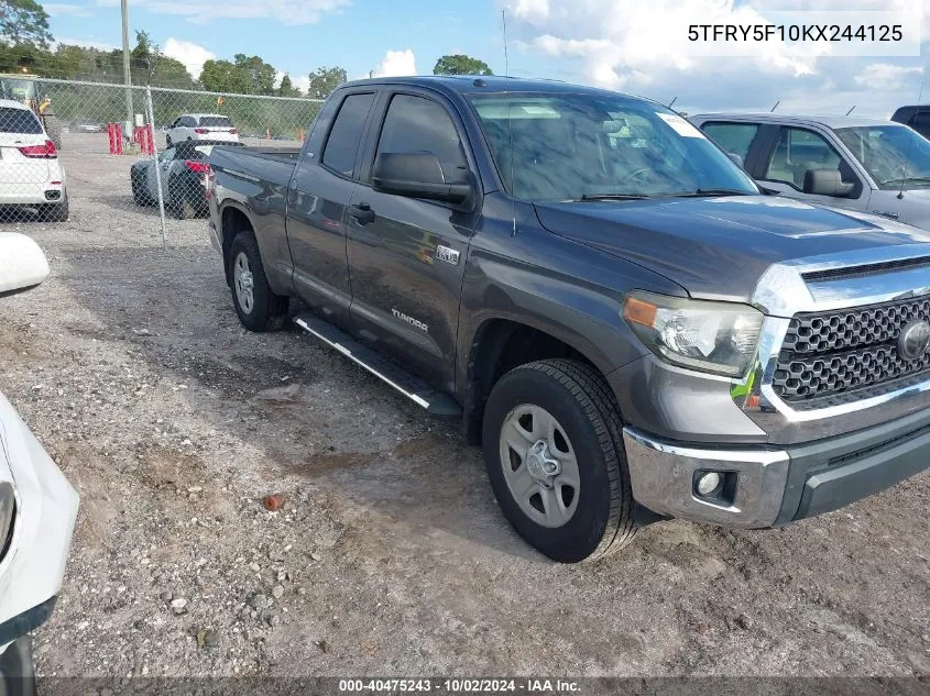 2019 Toyota Tundra Sr5 5.7L V8 VIN: 5TFRY5F10KX244125 Lot: 40475243