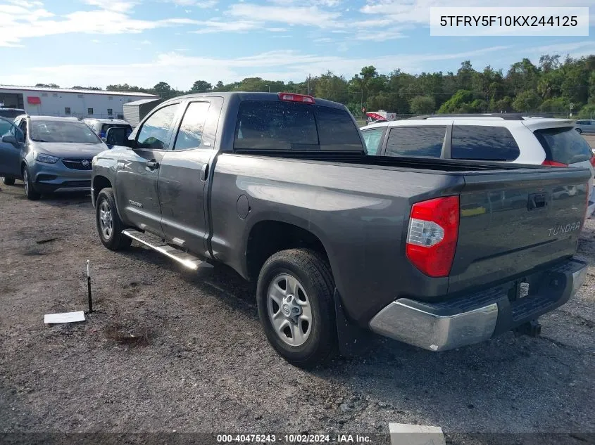 2019 Toyota Tundra Sr5 5.7L V8 VIN: 5TFRY5F10KX244125 Lot: 40475243