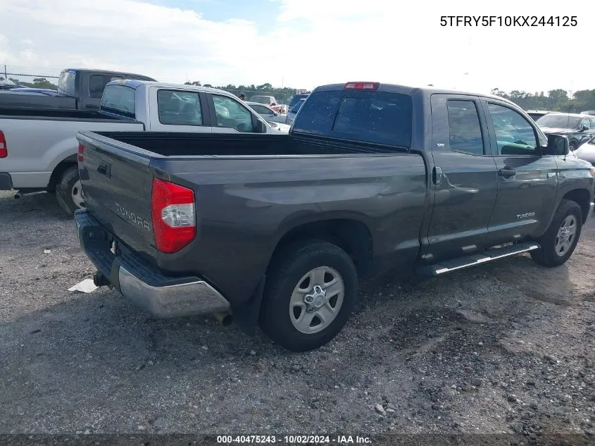 2019 Toyota Tundra Sr5 5.7L V8 VIN: 5TFRY5F10KX244125 Lot: 40475243